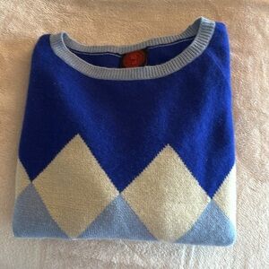 Elegant Blue and Cream Argyle Sweater